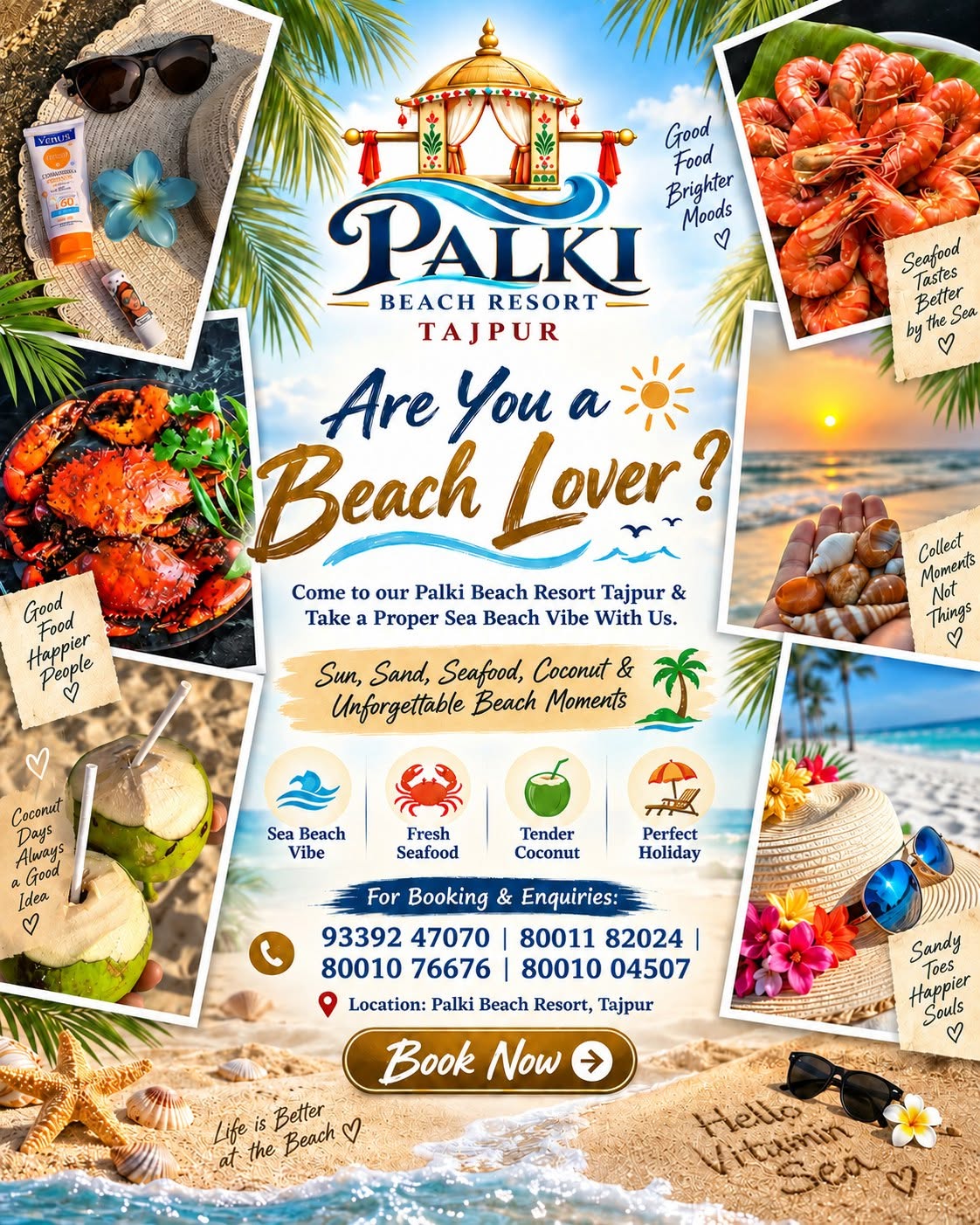 Palki Beach Resort pool and palm trees in Tajpur